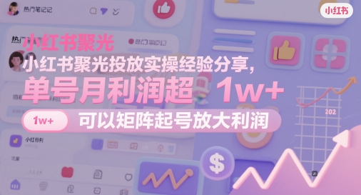 小红书聚光投放实操经验分享，单号月利润超1w+，可以矩阵起号放大利润178创业网-专注分享网络创业项目落地实操课程 – 全网首发_高质量创业项目输出178创业网