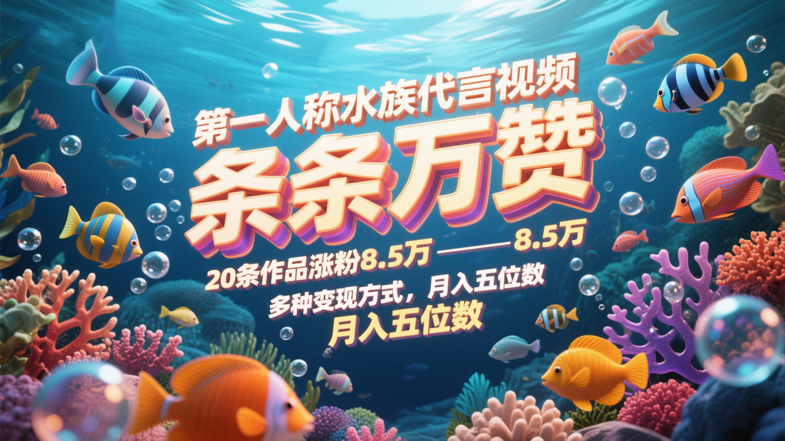 第一人称水族代言视频，条条万赞，20条作品涨粉8.5万，多种变现方式月，入五位数178创业网-专注分享网络创业项目落地实操课程 – 全网首发_高质量创业项目输出178创业网