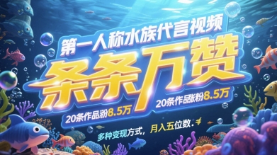 第一人称水族代言视频，条条万赞，20条作品涨粉7.8W，多种变现方式月入五位数178创业网-专注分享网络创业项目落地实操课程 – 全网首发_高质量创业项目输出178创业网