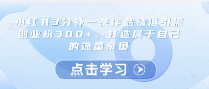 小红书3分钟一条作品精准引流创业粉300+，打造属于自己的流量帝国178创业网-专注分享网络创业项目落地实操课程 – 全网首发_高质量创业项目输出178创业网