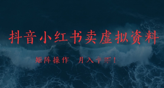 抖音小红书卖虚拟资料，市场需求一直存在，矩阵操作，月入1w+178创业网-专注分享网络创业项目落地实操课程 – 全网首发_高质量创业项目输出178创业网