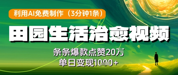 利用AI免费制作田园生活治愈视频，条条爆款点赞20W，单日变现几张178创业网-专注分享网络创业项目落地实操课程 – 全网首发_高质量创业项目输出178创业网