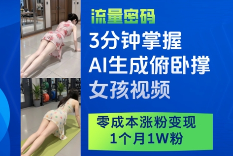 3分钟掌握AI生成俯卧撑女孩视频，零成本涨粉变现，1个月1W粉178创业网-专注分享网络创业项目落地实操课程 – 全网首发_高质量创业项目输出178创业网