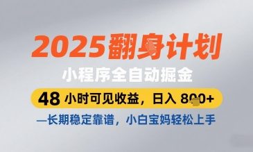 2025小程序全自动掘金，48 小时可见收益，日入8张，长期稳定靠谱，小白宝妈轻松上手【揭秘】178创业网-专注分享网络创业项目落地实操课程 – 全网首发_高质量创业项目输出178创业网