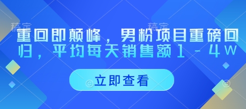 重回即颠峰，男粉项目重磅回归，平均每天销售额1-4W178创业网-专注分享网络创业项目落地实操课程 – 全网首发_高质量创业项目输出178创业网