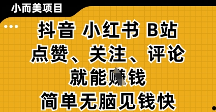 小而美的项目，抖音小红书B站视频点赞、关注、评论就能挣钱，简单无脑立见收益，妥妥的零撸项目【揭秘】178创业网-专注分享网络创业项目落地实操课程 – 全网首发_高质量创业项目输出178创业网